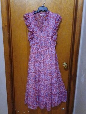 Dex Pink Floral Maxi Dress with Ruffle Sleeves
